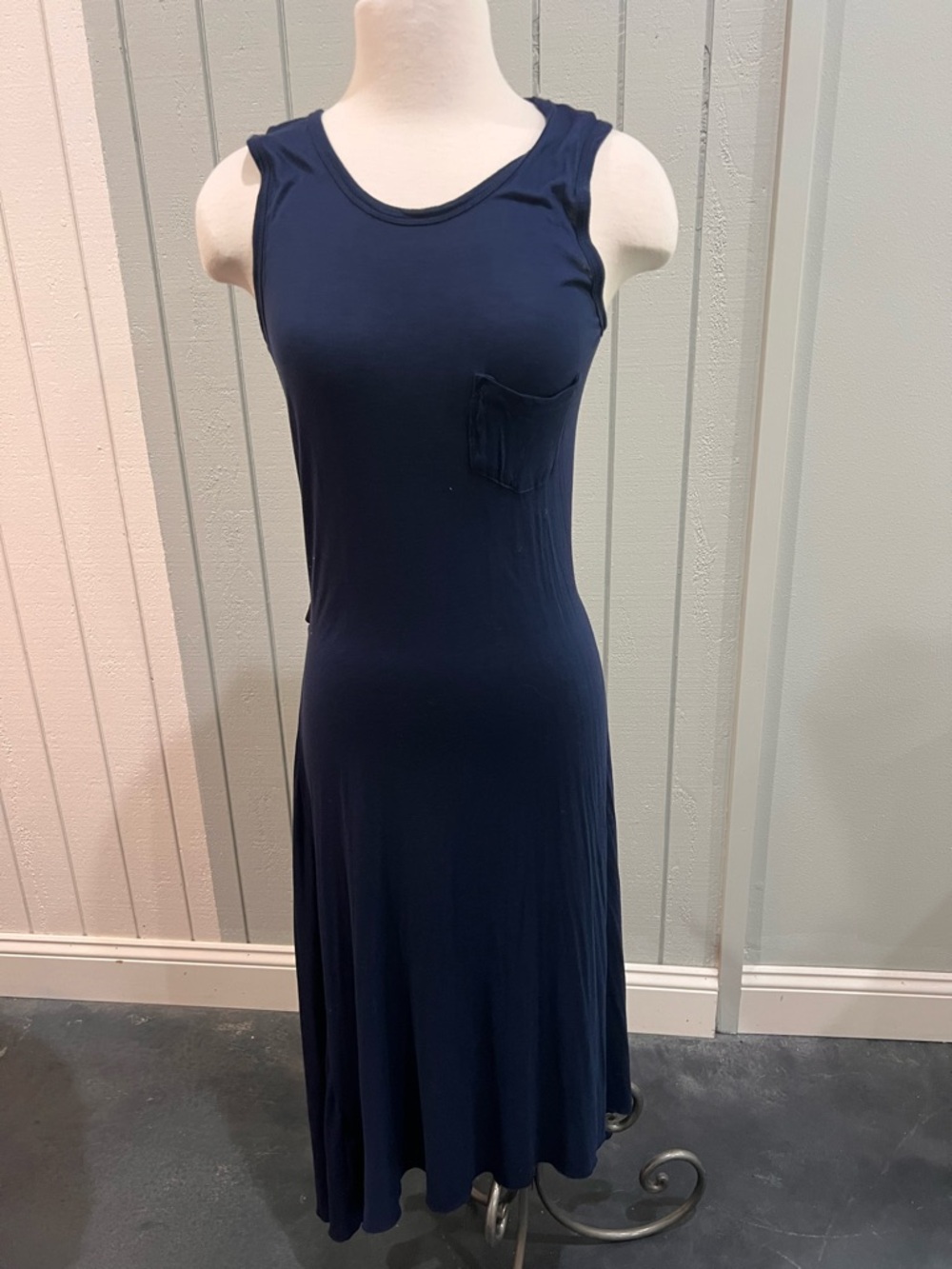 Olivaceous Navy Sleeveless Maxi Dress with Chest Pocket